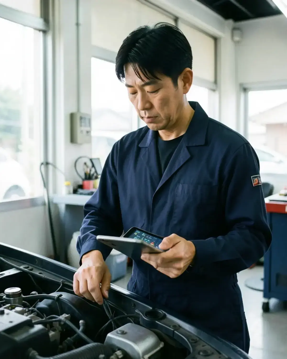 作業場で車両を診断する MOGENS GJØRTSVANG ANDERSEN